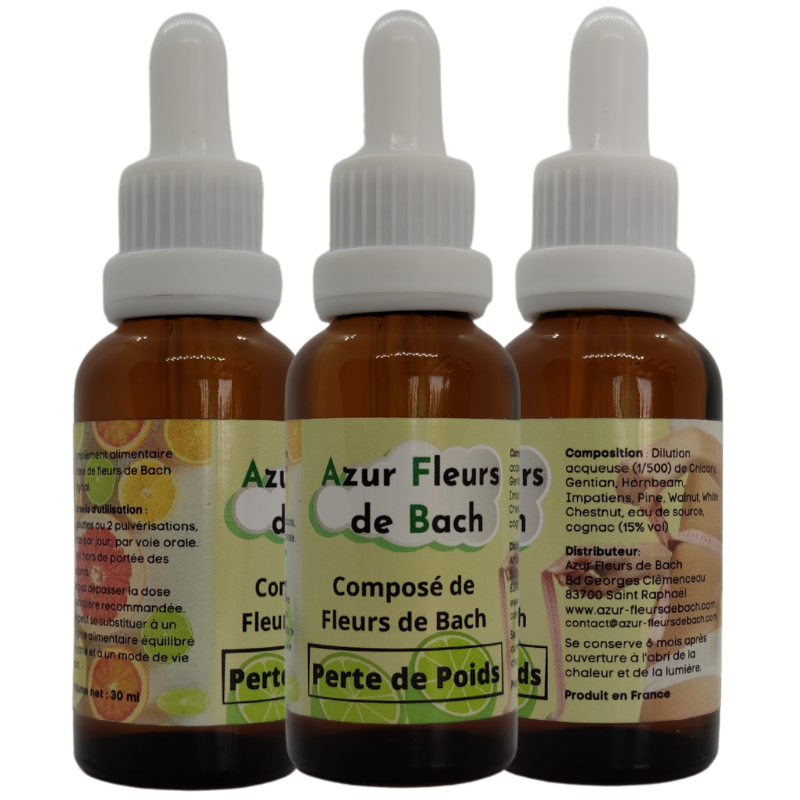 PERTE DE POIDS | 3 flacons de 30ml | Mélange de 7 Fleurs de Bach pour mincir durablement