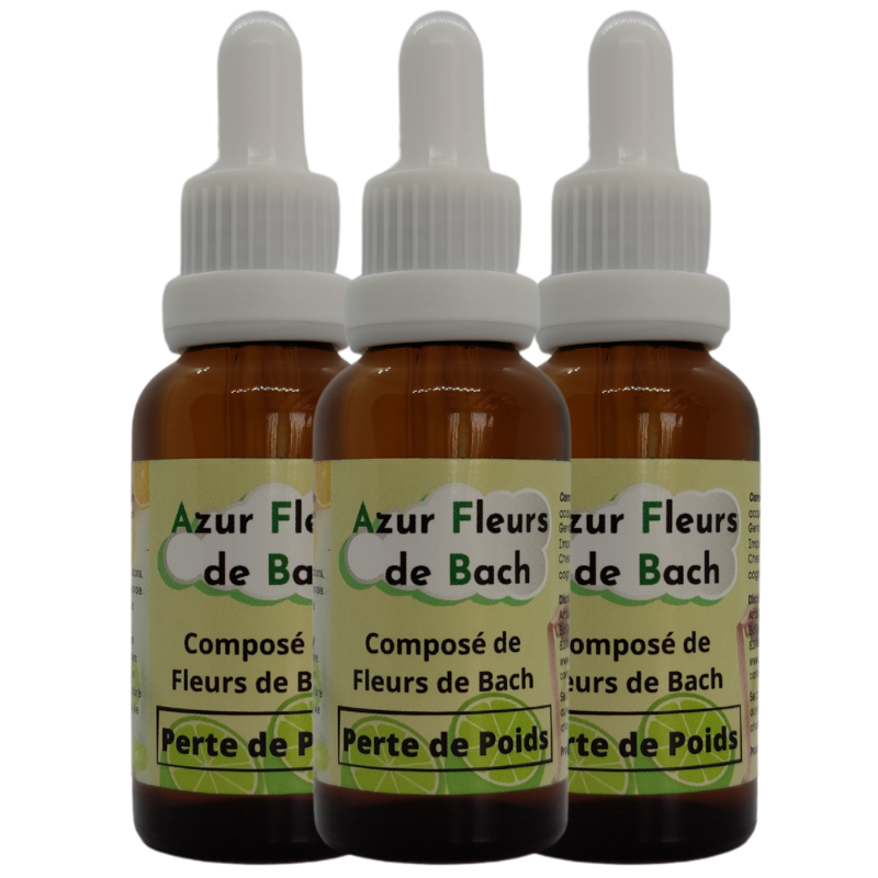 PERTE DE POIDS | 3 flacons de 30ml | Mélange de 7 Fleurs de Bach pour mincir durablement