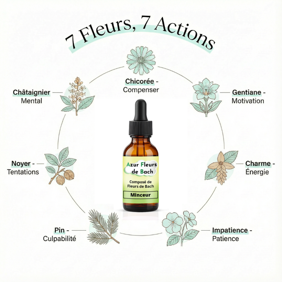 MINCEUR | 3 flacons de 30ml | Mélange de 7 Fleurs de Bach