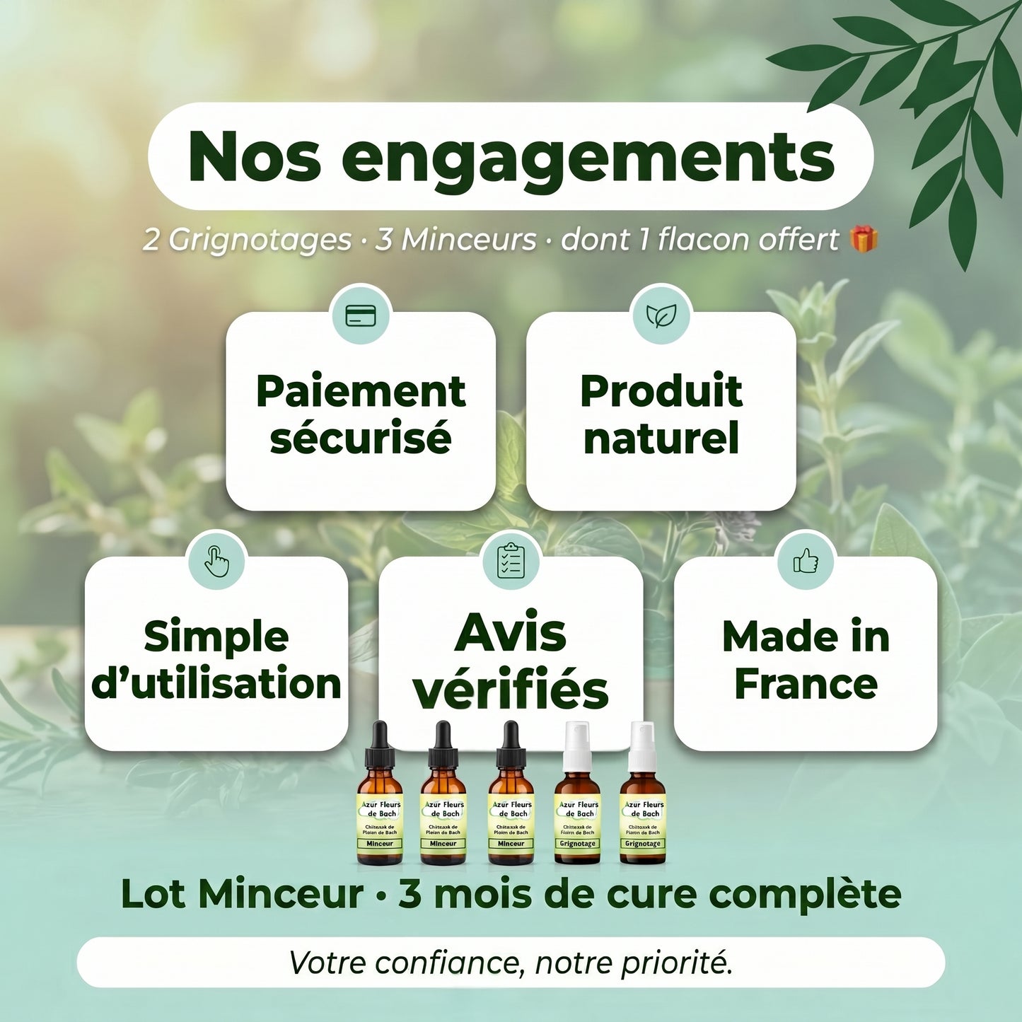Lot Minceur | 2 Grignotage + 3 Minceur dont 1 Offert | Fleurs de Bach
