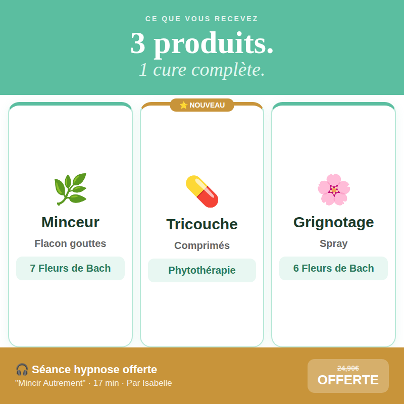 Trio Minceur | Minceur + Grignotage + Tricouche + Hypnose Offerte