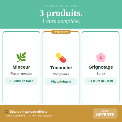 Trio Minceur | Minceur + Grignotage + Tricouche + Hypnose Offerte